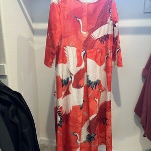 One of a Kind Crane Print Midi Dress